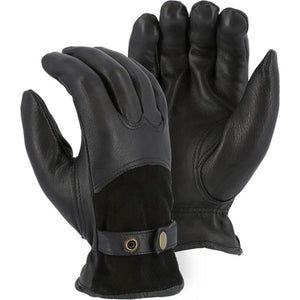 Leather Drivers Glove - Deerskin, Winter Lined, Keystone Thumb, Strap With Metal Buckle, Majestic (PK 12 Pairs)