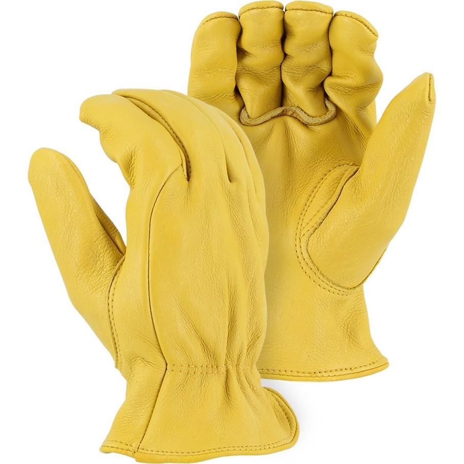 Leather Drivers Glove - Medium Weight A-Grade Elkskin, Keystone Thumb, Shirred Back, Majestic (PK 12 Pairs) - X1 Safety