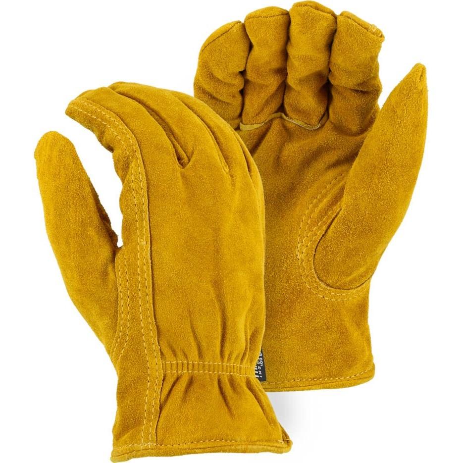 Leather Drivers Glove - Side Split Cowhide, Winter Lined, Keystone Thumb, Shirred Back, Majestic (PK 12 Pairs)