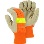 Leather Palm Glove - Split Pigskin, Winter Lined, 3M Reflective High Visibility, Knit Wrist, Majestic (PK 12 Pairs)