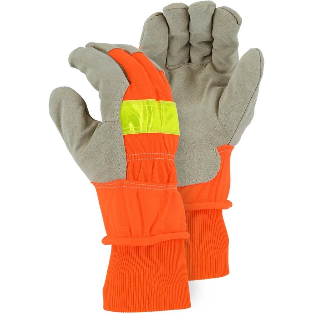 Leather Palm Glove - Split Pigskin, Winter Lined, 3M Reflective High Visibility, Safety Cuff, Majestic (PK 12 Pairs)