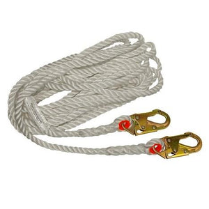 Lifelines - 25, 50, or 100 ft., 5/8 in. Nylon Rope with Steel Snap Hooks - Construction Plus