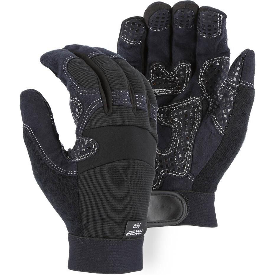 Mechanics Glove with Silicone Grip on Armor Skin Palm - Adjustable Wrist Velcro (PK 12 Pairs) - Majestic