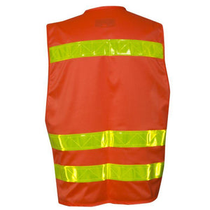 Orange Hi-Vis Road Safety Vest - FR Yellow Reflective Trim, 4 Various Size Pockets, Type R Class 2 (PK 2 Vests) - National Safety Apparel