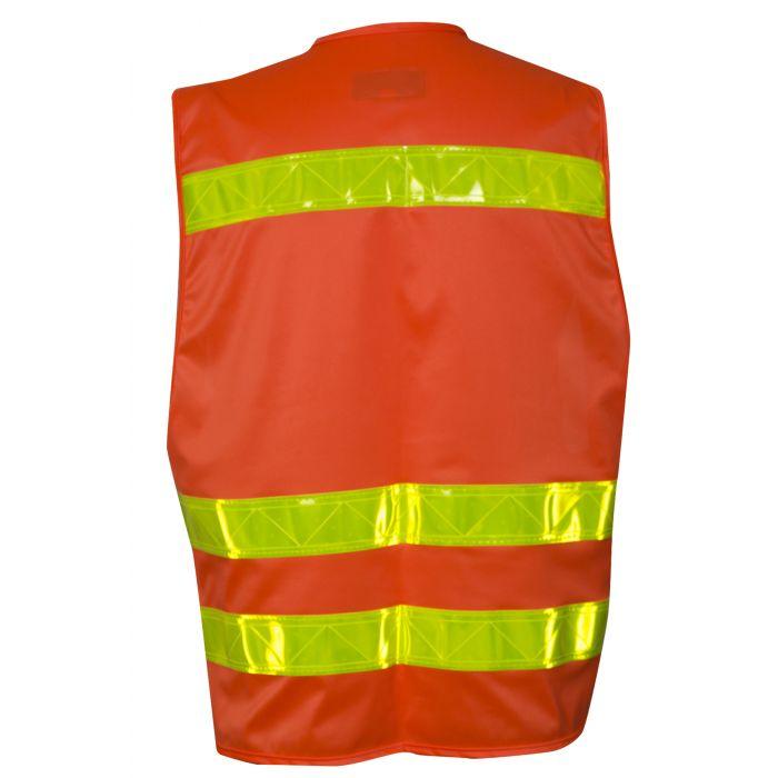 Orange Hi-Vis Road Safety Vest - FR Yellow Reflective Trim, 4 Various Size Pockets, Type R Class 2 (PK 2 Vests) - National Safety Apparel
