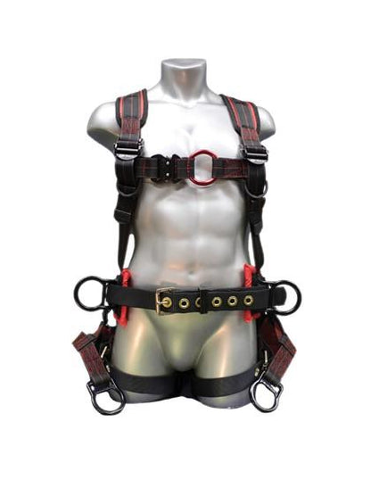 Safety Harness - 6 Aluminum Rings (Saddle, Chest, Back, & Hips), Quick Connect and Tongue Buckles - Raven Tower Series Fall Arrest