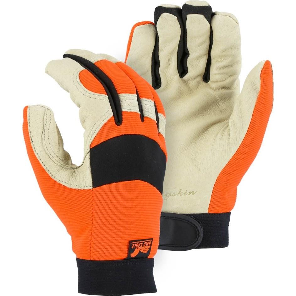 Winter Lined Adjustable Wrist Velcro Mechanics Gloves with A-Grade Pigskin Leather Palm (PK 12 Pairs) - Majestic