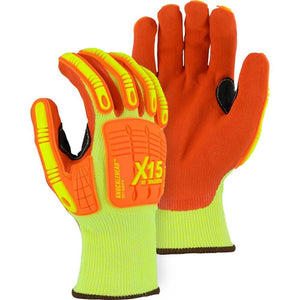 X15 High Visibility Double Sandy Nitrile Coating KorPlex Moderate Cut Resistant Glove with Impact Protection (PK 12 Pairs) - Majestic